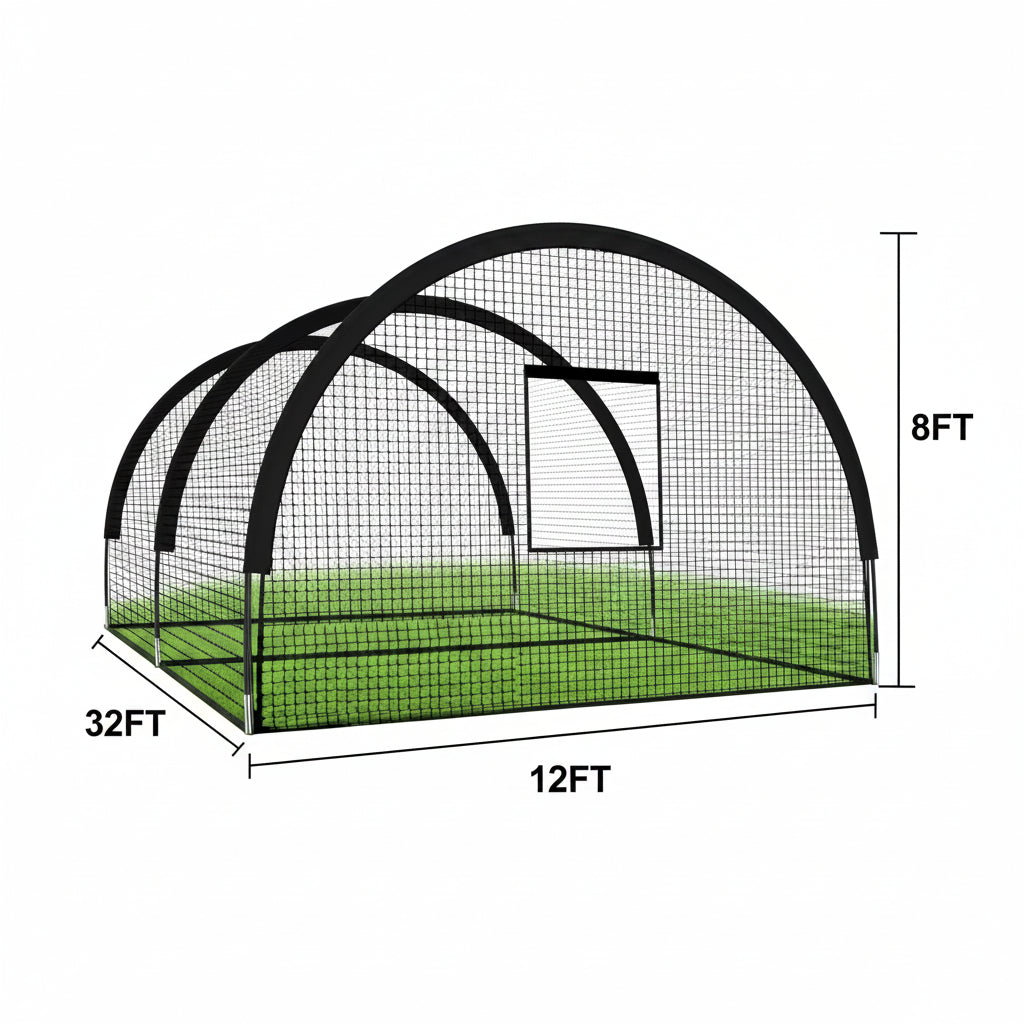 32 X 12 X 8 Ft Baseball Batting Cage, Large Baseball Training Equipment for Backyard, Portable Softball Netting Cages with Frame, Pitching Machine Hole & Detachable Door –For Hitting Pitching Practice