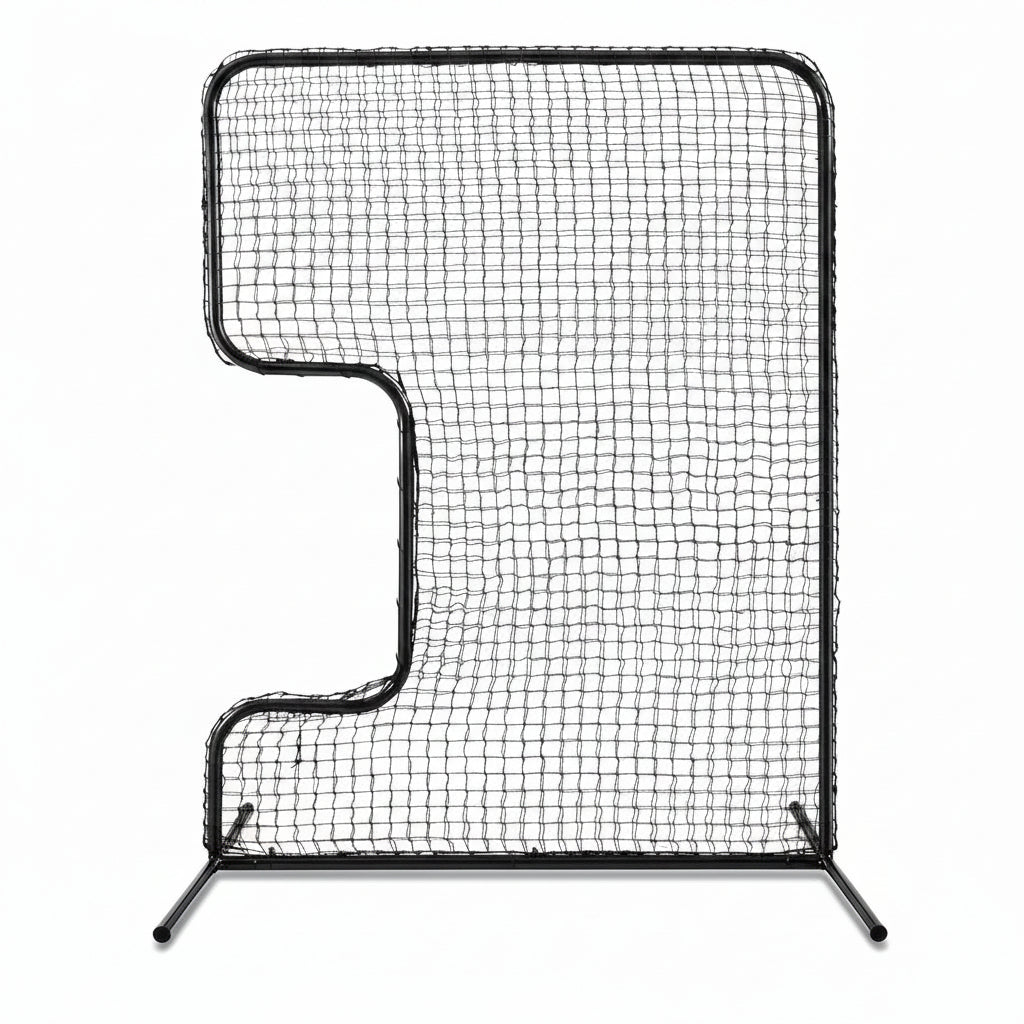 Standard C Shaped Pitching Screen Softball Baseball Screen Softball Pitcher Pitching Machine Protector with Carry Bag, 7'H X 5'W 45 Ply Netting with 3'' X 18'' Cutout 1.5'' Diameter Frame