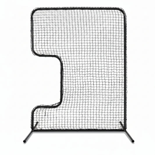 Standard C Shaped Pitching Screen Softball Baseball Screen Softball Pitcher Pitching Machine Protector with Carry Bag, 7'H X 5'W 45 Ply Netting with 3'' X 18'' Cutout 1.5'' Diameter Frame