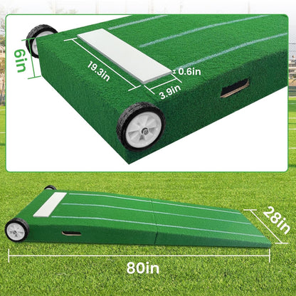 Portable Pitching Mound, Foldable Pitchers Mound 80 X 28 X 6 Inch, Pitching Mounds for Baseball with Non-Slip Rubber Plate & Carry Handle, for Outdoor Pitching Training Game Use