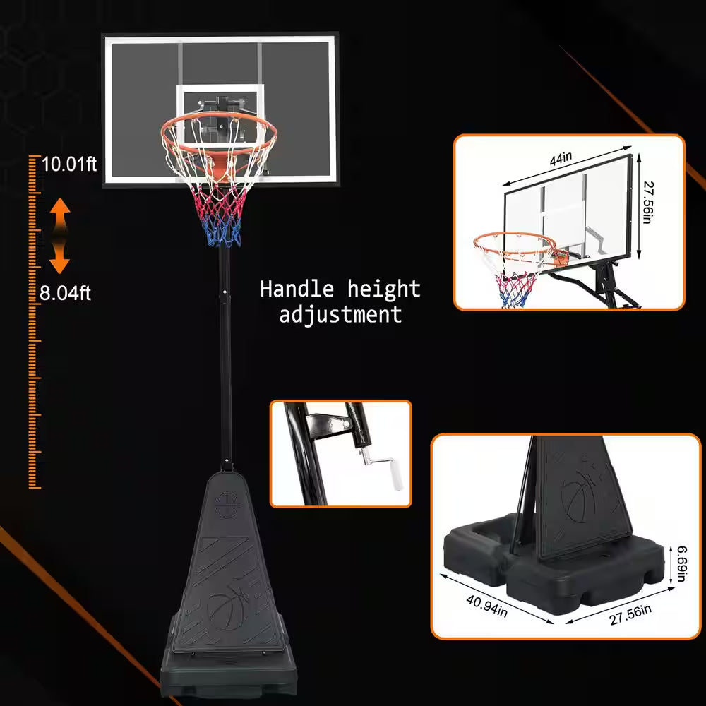 8-10 Ft. Adjustable Height Portable Basketball Hoop Basketball System with Basketball Hoop and Wheels