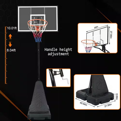 8-10 Ft. Adjustable Height Portable Basketball Hoop Basketball System with Basketball Hoop and Wheels