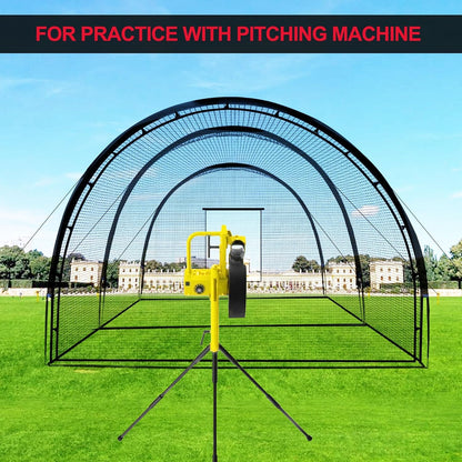 32 X 12 X 8 Ft Baseball Batting Cage, Large Baseball Training Equipment for Backyard, Portable Softball Netting Cages with Frame, Pitching Machine Hole & Detachable Door –For Hitting Pitching Practice