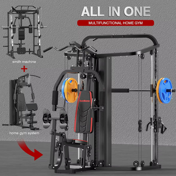 Home Gym Smith Machine with 138LB Weight Stack, Leg Press & LAT Station for Full Body Workouts