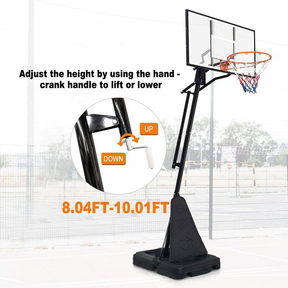 8-10 Ft. Adjustable Height Portable Basketball Hoop Basketball System with Basketball Hoop and Wheels