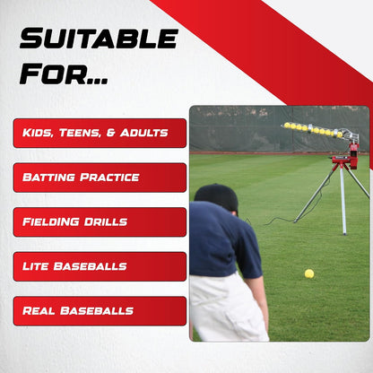Sports Heavy-Duty Baseball Pitching Machine W/Bonus Ball Feeder - Accurate & Adjustable Pitching Machine for Kids, Teens, and Adults | Ideal for Baseball Training and Practice Sessions