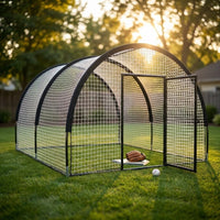32 X 12 X 8 Ft Baseball Batting Cage, Large Baseball Training Equipment for Backyard, Portable Softball Netting Cages with Frame, Pitching Machine Hole & Detachable Door –For Hitting Pitching Practice — Studio Shot
