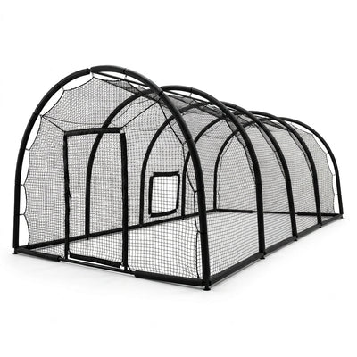 Baseball Batting Cage Built for Backyard Training, 32x12x8 Ft Frame, Pitching Machine Compatible, Detachable Door