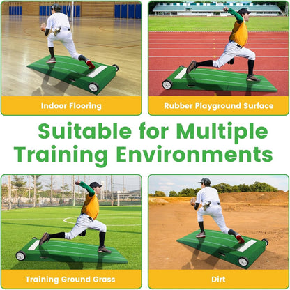Portable Pitching Mound, Foldable Pitchers Mound 80 X 28 X 6 Inch, Pitching Mounds for Baseball with Non-Slip Rubber Plate & Carry Handle, for Outdoor Pitching Training Game Use