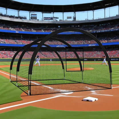 32 X 12 X 8 Ft Baseball Batting Cage, Large Baseball Training Equipment for Backyard, Portable Softball Netting Cages with Frame, Pitching Machine Hole & Detachable Door –For Hitting Pitching Practice
