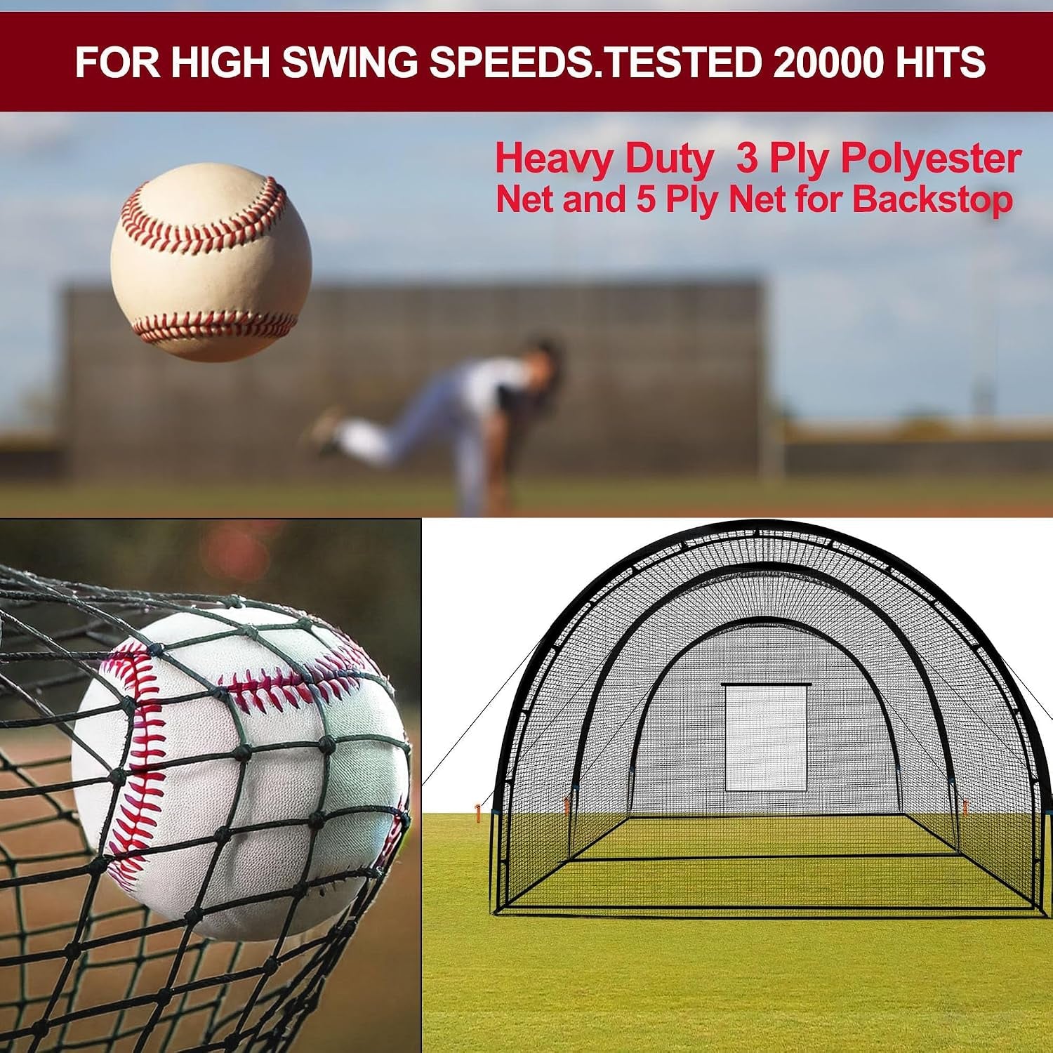 32 X 12 X 8 Ft Baseball Batting Cage, Large Baseball Training Equipment for Backyard, Portable Softball Netting Cages with Frame, Pitching Machine Hole & Detachable Door –For Hitting Pitching Practice