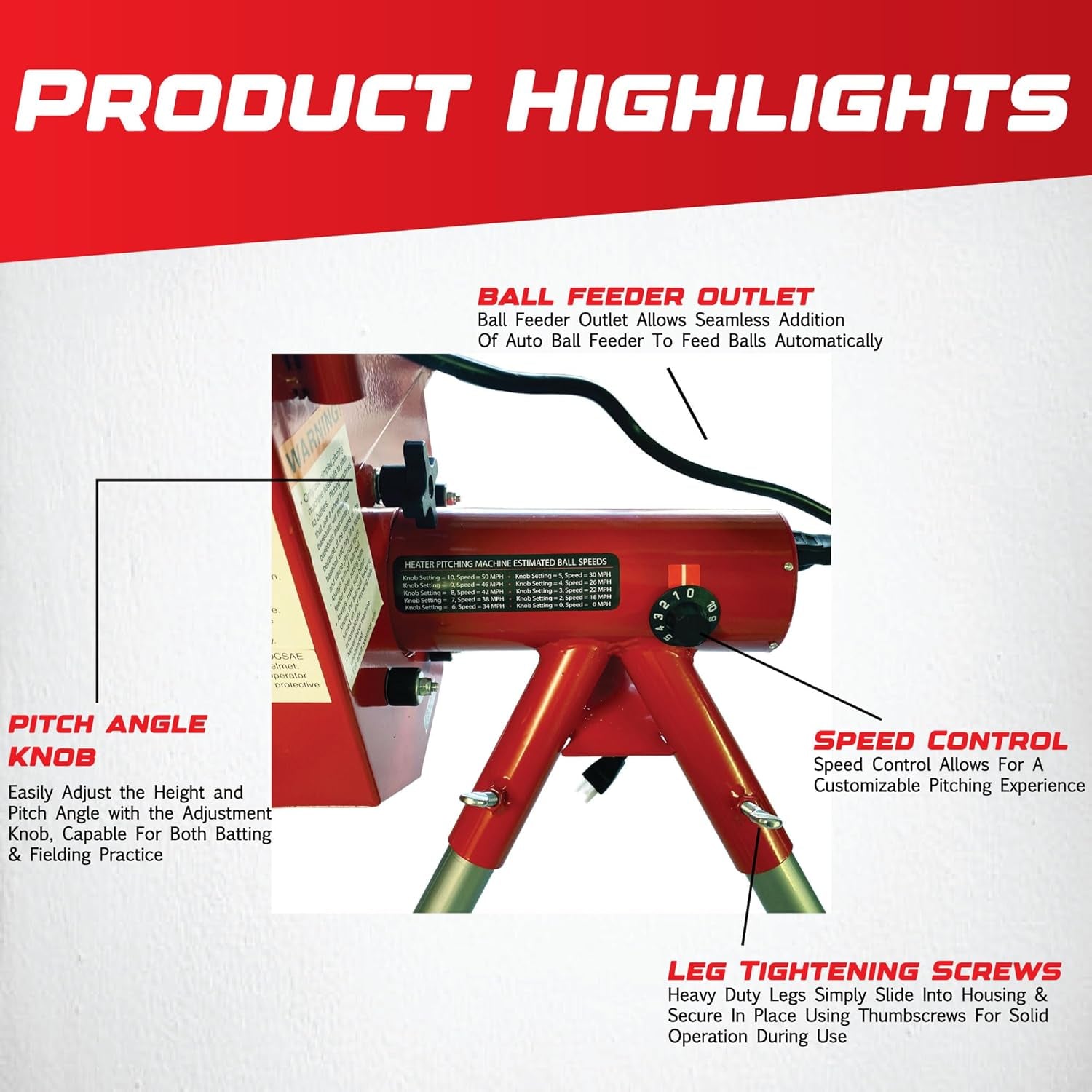 Sports Heavy-Duty Baseball Pitching Machine W/Bonus Ball Feeder - Accurate & Adjustable Pitching Machine for Kids, Teens, and Adults | Ideal for Baseball Training and Practice Sessions