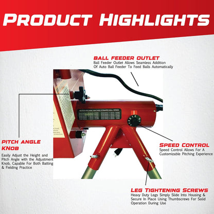 Sports Heavy-Duty Baseball Pitching Machine W/Bonus Ball Feeder - Accurate & Adjustable Pitching Machine for Kids, Teens, and Adults | Ideal for Baseball Training and Practice Sessions