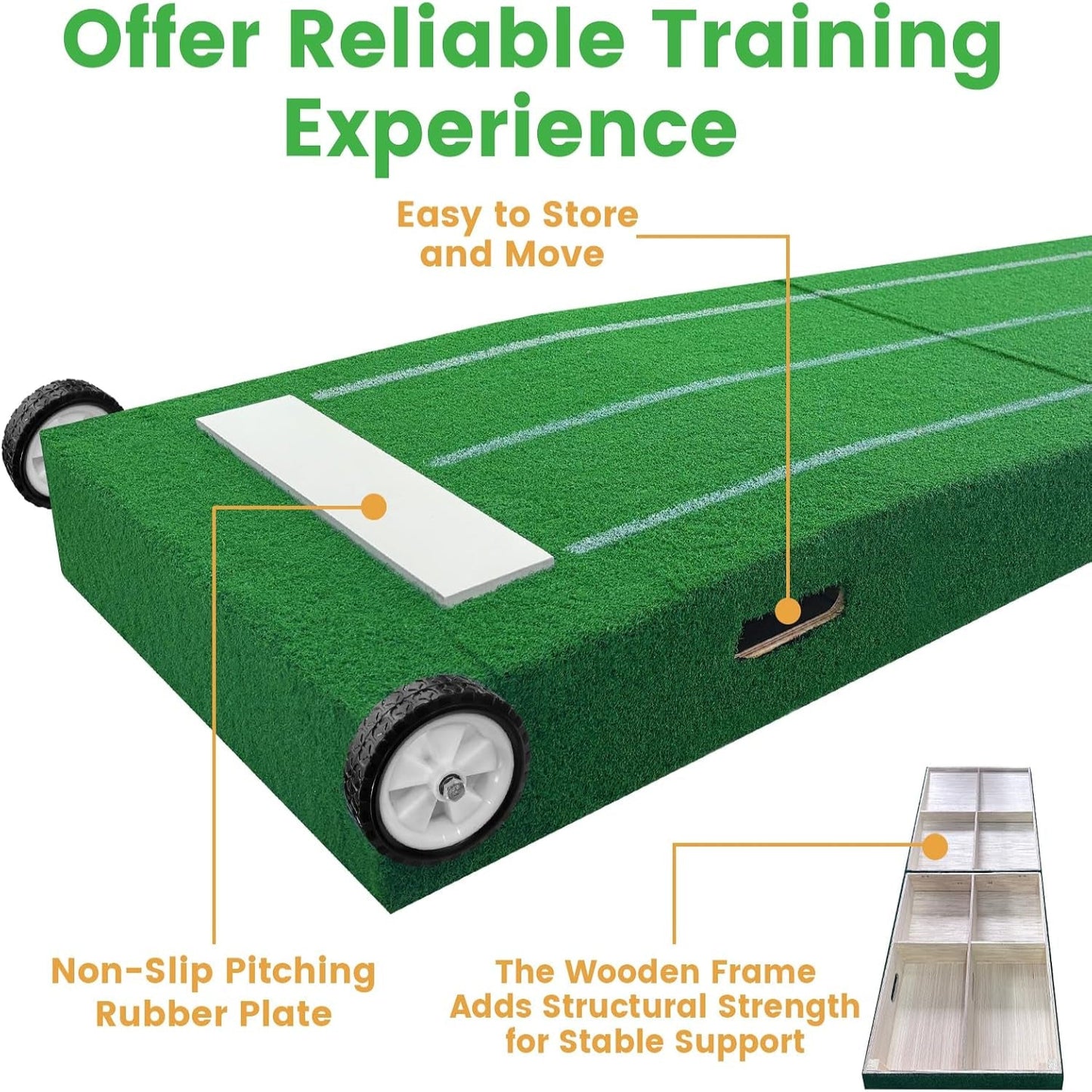Portable Pitching Mound, Foldable Pitchers Mound 80 X 28 X 6 Inch, Pitching Mounds for Baseball with Non-Slip Rubber Plate & Carry Handle, for Outdoor Pitching Training Game Use