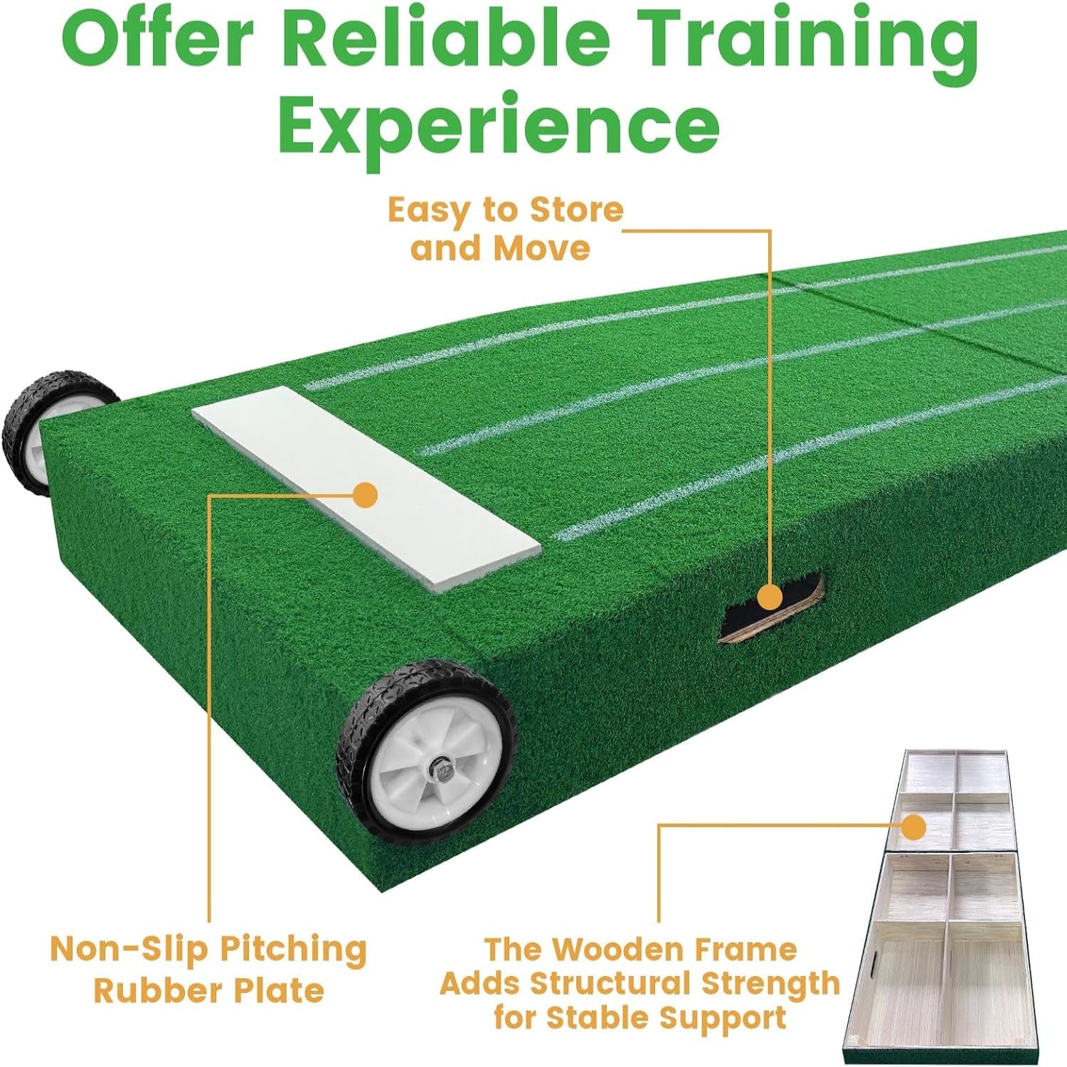 Portable Pitching Mound, Foldable Pitchers Mound 80 X 28 X 6 Inch, Pitching Mounds for Baseball with Non-Slip Rubber Plate & Carry Handle, for Outdoor Pitching Training Game Use