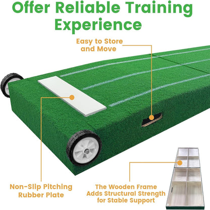 Portable Pitching Mound, Foldable Pitchers Mound 80 X 28 X 6 Inch, Pitching Mounds for Baseball with Non-Slip Rubber Plate & Carry Handle, for Outdoor Pitching Training Game Use