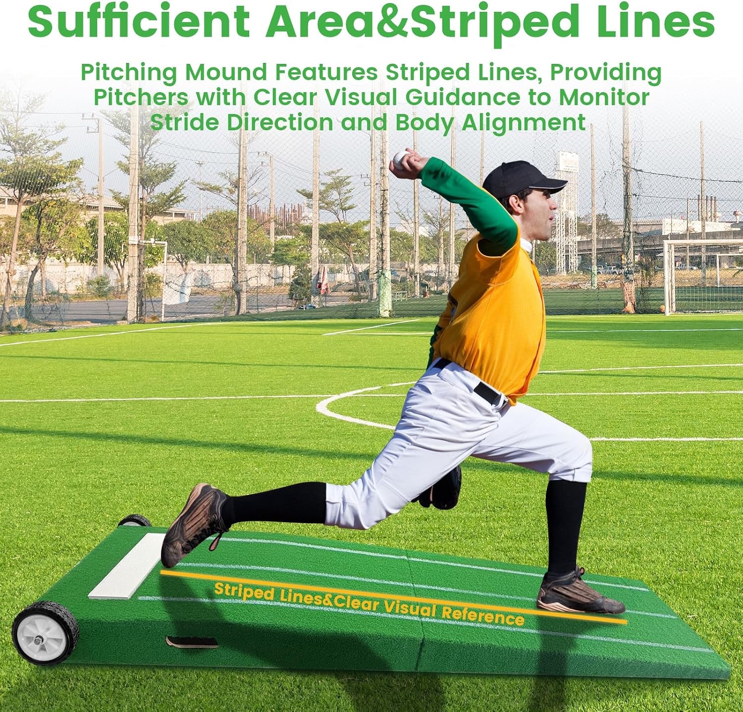 Portable Pitching Mound, Foldable Pitchers Mound 80 X 28 X 6 Inch, Pitching Mounds for Baseball with Non-Slip Rubber Plate & Carry Handle, for Outdoor Pitching Training Game Use