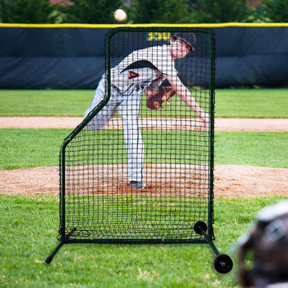 Baseball L Screen Portable 7 Ft H X 5 Ft W #36 Nylon Double Net Body Protector Batting Cage Safety Screen for Line Drive Super Heavy Duty Steel Frame Construction