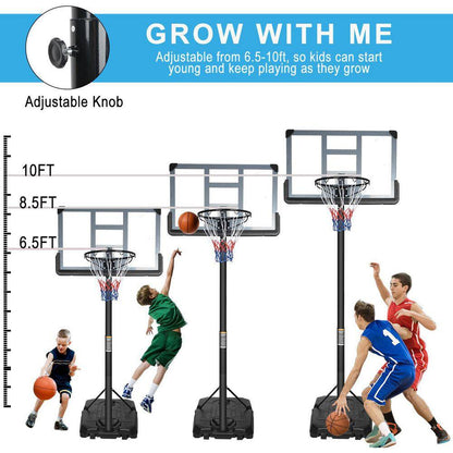 6.6 Ft. to 10 Ft. H Youth System Hoop Adjustment Portable Basketball Hoop Basketball System with Wheels