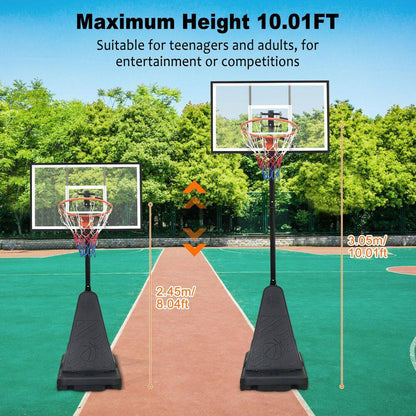 8-10 Ft. Adjustable Height Portable Basketball Hoop Basketball System with Basketball Hoop and Wheels