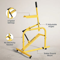 Baseball Pitching Machine Built for Training Drills, Manual Operation, 4 Speed Settings, 11 Adjustable Angles — infographic