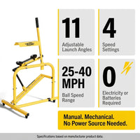Manual Baseball Pitching Machine,No Electricity Needed, 4 Speed Setting | Adjustable 11 Angles Softball Pitching Machine Throwing Strikes,Fly Balls & Grounders for Fielding,Batting,Catching Practice — Results & Stats