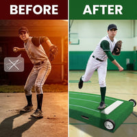 Portable Pitching Mound, Foldable Pitchers Mound 80 X 28 X 6 Inch, Pitching Mounds for Baseball with Non-Slip Rubber Plate & Carry Handle, for Outdoor Pitching Training Game Use — Before & After