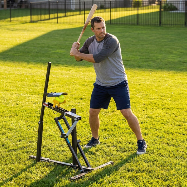 Baseball Pitching Machine Designed for Multi-Sport Training, Adjustable Speed Control, Iron Construction, Compact