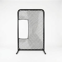 Standard C Shaped Pitching Screen Softball Baseball Screen Softball Pitcher Pitching Machine Protector with Carry Bag, 7'H X 5'W 45 Ply Netting with 3'' X 18'' Cutout 1.5'' Diameter Frame — Studio Shot