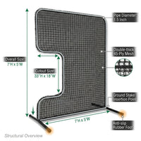Standard C Shaped Pitching Screen Softball Baseball Screen Softball Pitcher Pitching Machine Protector with Carry Bag, 7'H X 5'W 45 Ply Netting with 3'' X 18'' Cutout 1.5'' Diameter Frame — How It Works