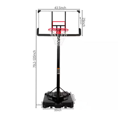 6.6 Ft. to 10 Ft. Adjustable Height Portable Basketball Hoop Goal Basketball System Basketball Equipment with Wheels