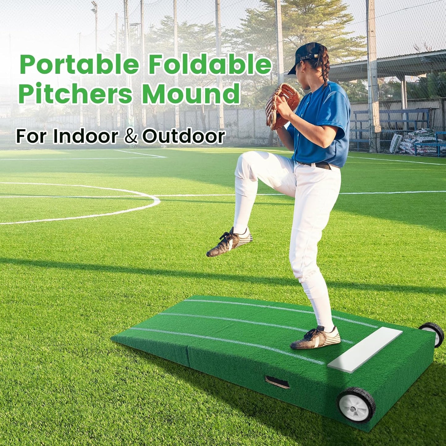 Portable Pitching Mound, Foldable Pitchers Mound 80 X 28 X 6 Inch, Pitching Mounds for Baseball with Non-Slip Rubber Plate & Carry Handle, for Outdoor Pitching Training Game Use