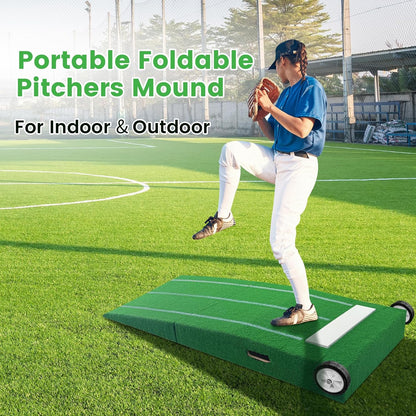 Portable Pitching Mound, Foldable Pitchers Mound 80 X 28 X 6 Inch, Pitching Mounds for Baseball with Non-Slip Rubber Plate & Carry Handle, for Outdoor Pitching Training Game Use