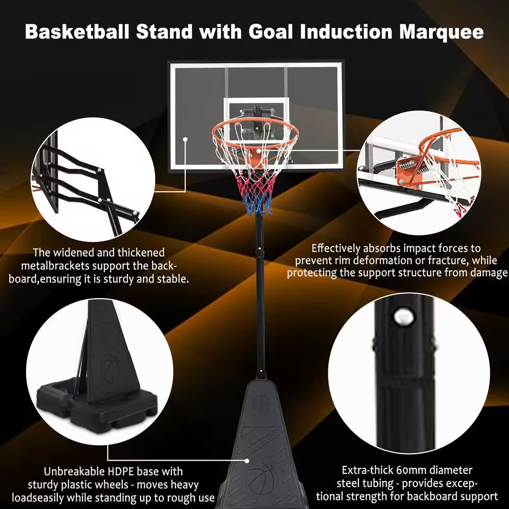 8-10 Ft. Adjustable Height Portable Basketball Hoop Basketball System with Basketball Hoop and Wheels