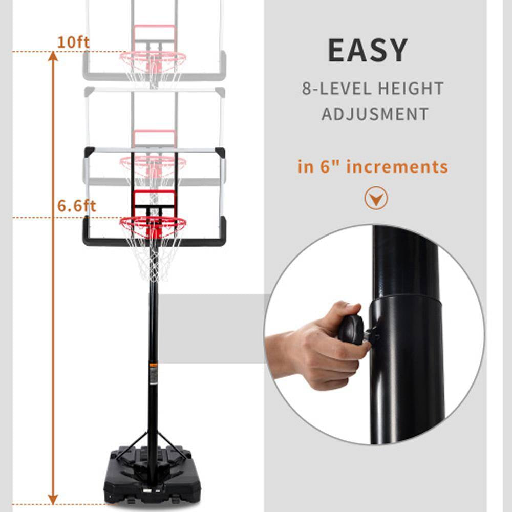 6.6 Ft. to 10 Ft. Adjustable Height Portable Basketball Hoop Goal Basketball System Basketball Equipment with Wheels