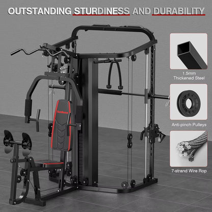 Home Gym Smith Machine with 138LB Weight Stack, Leg Press & LAT Station for Full Body Workouts
