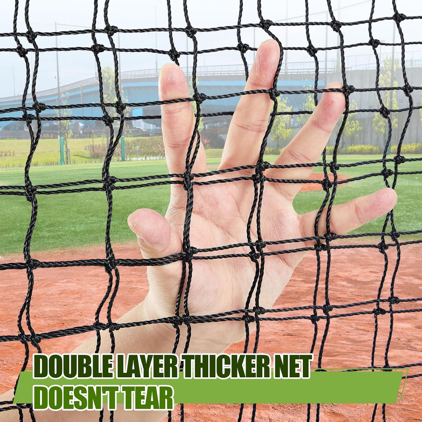 Standard C Shaped Pitching Screen Softball Baseball Screen Softball Pitcher Pitching Machine Protector with Carry Bag, 7'H X 5'W 45 Ply Netting with 3'' X 18'' Cutout 1.5'' Diameter Frame