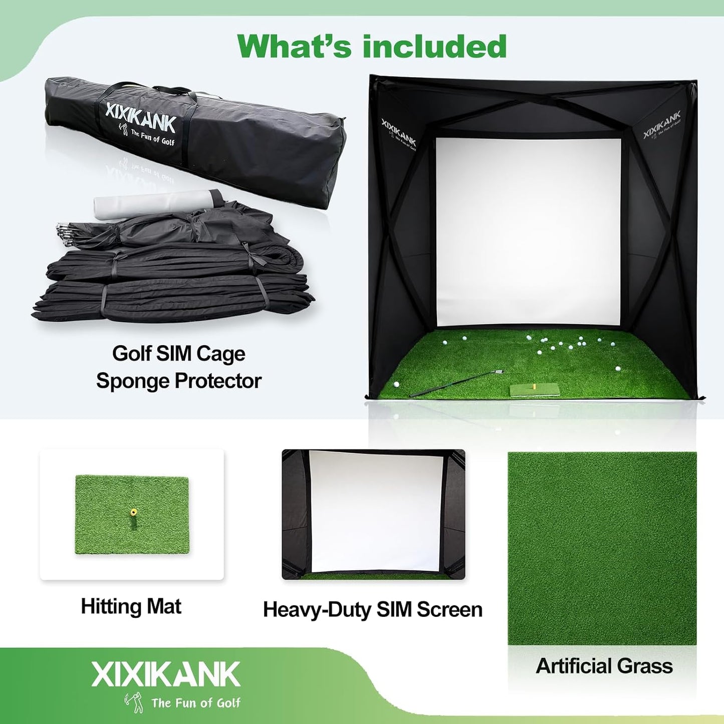 Golf Simulator Enclosure for Home Instant Quick and Easy Tool-Free Setup in 5 Mins Golf Hittig Cage - Complete Set with Heavy Duty Frame,Hd Impact Screen and Putting Green Turf (8X8 Ft)