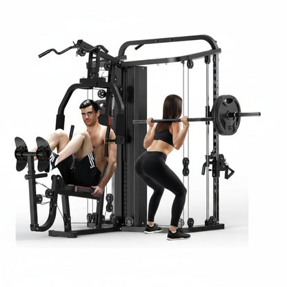 Home Gym Smith Machine with 138LB Weight Stack, Leg Press & LAT Station for Full Body Workouts