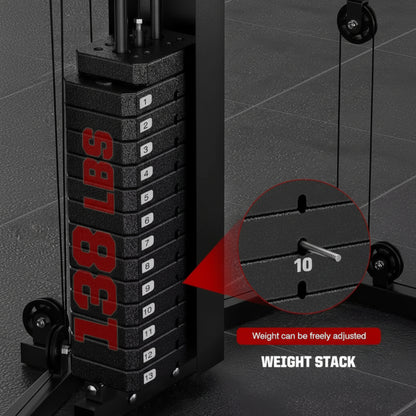 Home Gym Smith Machine with 138LB Weight Stack, Leg Press & LAT Station for Full Body Workouts