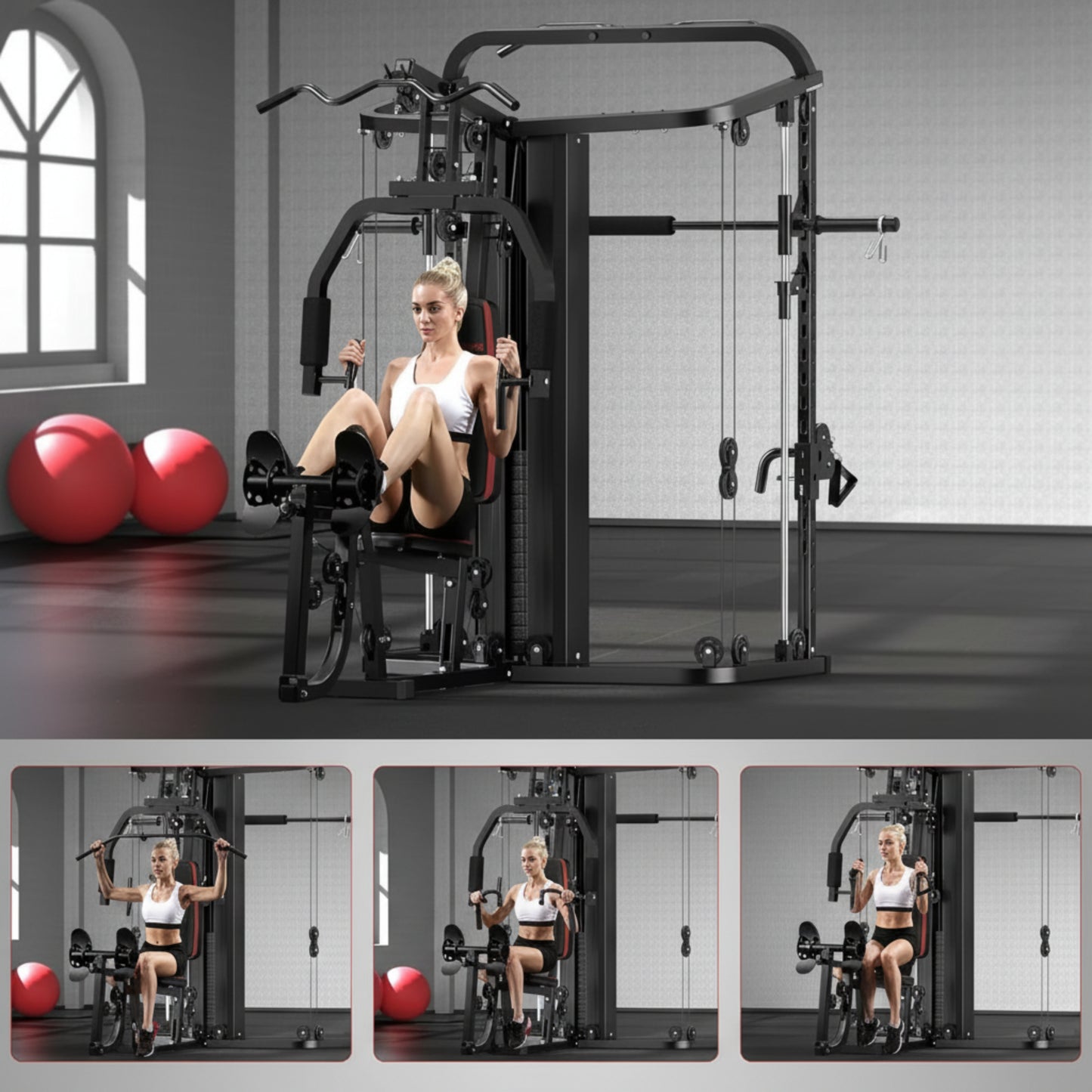 Home Gym Smith Machine with 138LB Weight Stack, Leg Press & LAT Station for Full Body Workouts